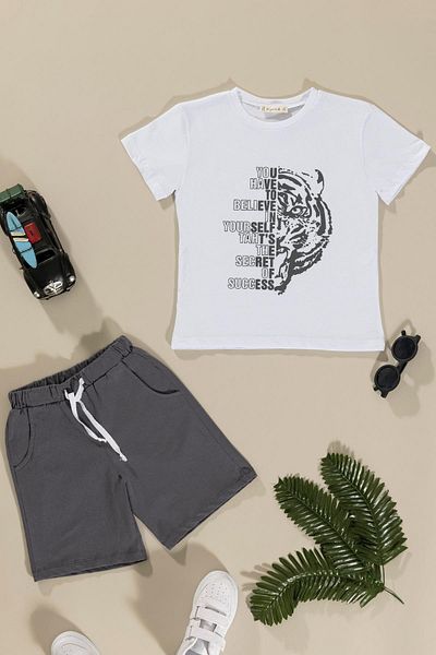 for you kids White T-Shirt and Shorts Set - Tiger Print