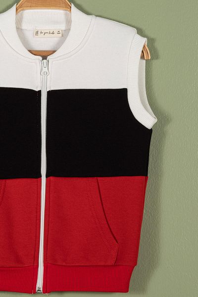 for you kids Zippered Garnished Kangaroo Pocket Red Girl's Vest