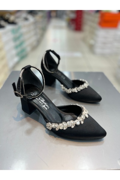 Genel Markalar Şah Kısa Topuk Saten Taşlı Abiye Ayakkabı
