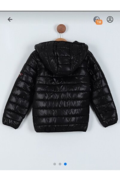 zeykid Siyah (6-10 Yaş) Kol Armalı Kapitone Göğüs Fermuar Cepli Erkek Çocuk Mont