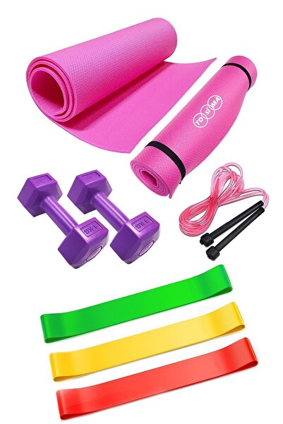 Tosima Egzersiz Pilates Seti Pilates Minderi 3 Adet Direnç Lastiği Atlama Ipi...