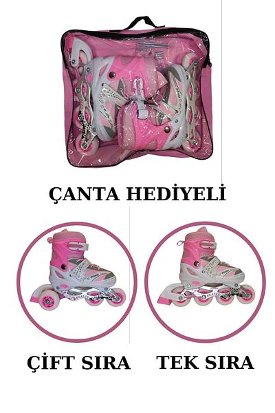 CANSPORT Children's Skate - Lighted Double Row Adjustable Training Skate - M(34-37) Pink