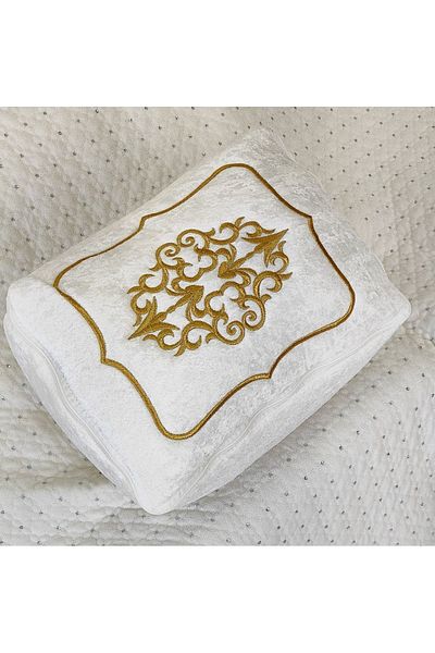 DİLEX 3-Piece Bag Set Dowry Engagement Bundle Bridal Bundle Bridegroom Bundle Velvet Gold Embroidered Cream