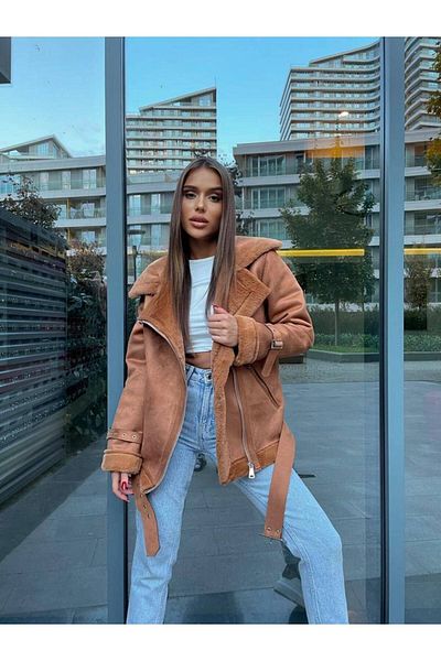Foot sneakerss Women's Belt Detailed Leather Suede Coat brown