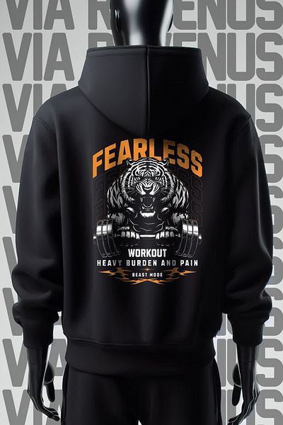 Vordevia Fearless 3 Thread Wide Fit - Hanorac negru cu glugă cu imprimeu în față și în spate