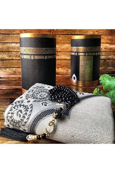 DİLEX Gift Dowry Bundle Taffeta Fringed Kaaba Box Prayer Rug Set