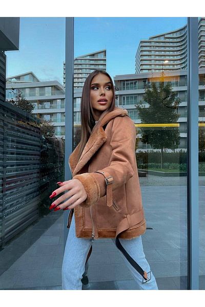 Foot sneakerss Women's Belt Detailed Leather Suede Coat brown