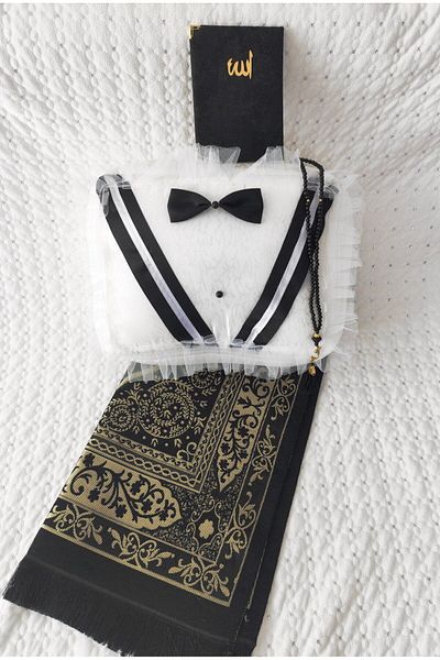 DİLEX ev tekstili Groom Figured 4 Piece Prayer Rug with Dowry Bundle Bridal Groom Set