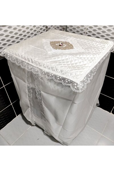 DİLEX غطاء غسالة أبيض بحافة من الدانتيل