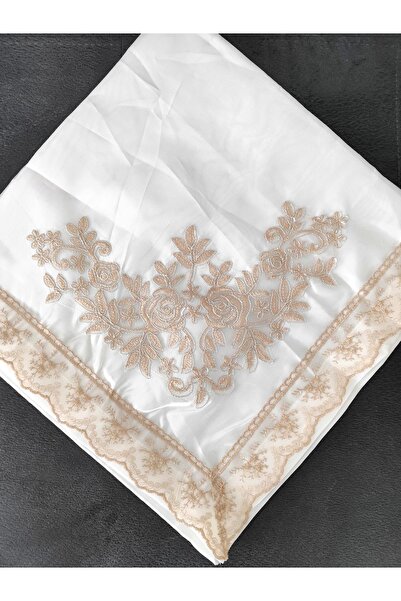 DİLEX Pudra Piliseli Bohça 90x90 cm Saten Bohça Fransız Dantel Çeyizlik Nişan Söz Bohçası