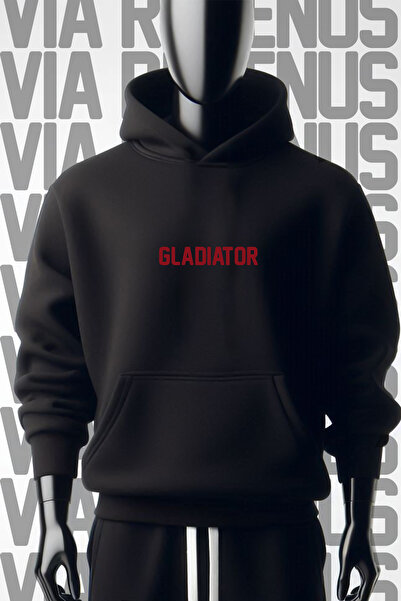Vordevia Gladiator 3 Thread Wide Fit - Front and Back Printed Black Hooded Sweatshirt