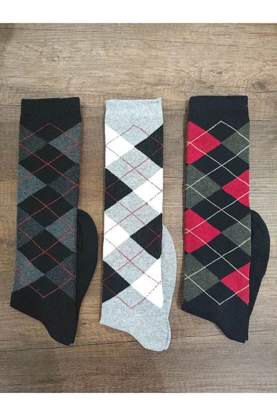 Leement socks 3 чифта детски памучни чорапи с карирани шарки - средно дебели