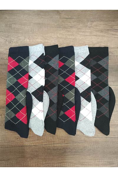 Leement socks 6 чифта детски чорапи до коляното с кариран шарен мотив - памучни, средно дебели