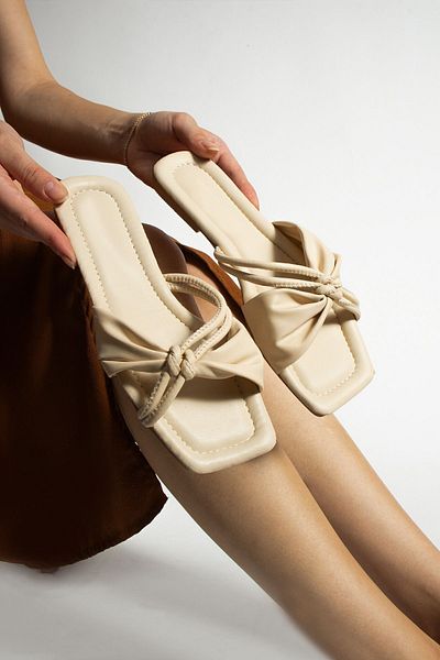 Moda Devrin Beige Women's Slippers - Suitable for Home and Outdoor