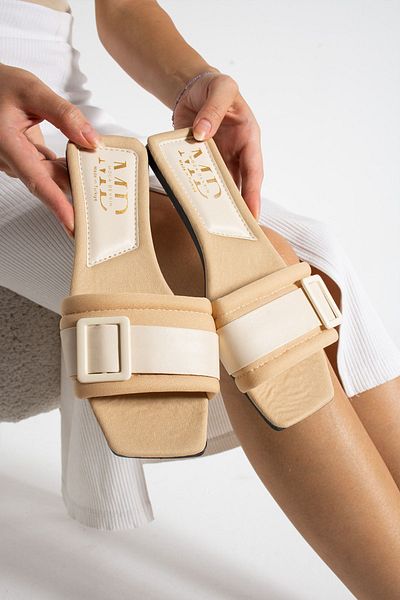 Moda Devrin Beige Slippers - SiDe Buckle, for Home anD OutDoors