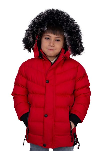 FREE ARSLAN COLLECTİON Boy's Coat Faux Fur Plush Lined Removable Hooded Red Coat