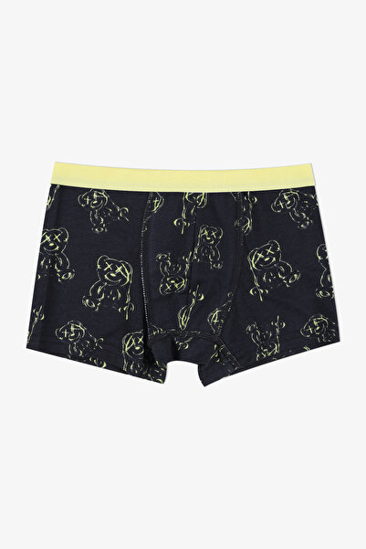 koza iç giyim Boy's Black Teddy Bear Patterned Athlete Boxer Set
