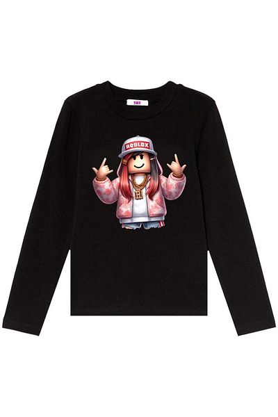 TakeTshirt Детска тениска с дълъг ръкав Roblox за момичета, черна - унисекс кройка