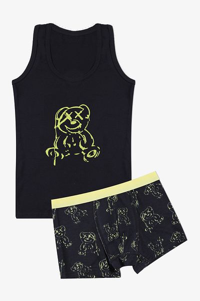 koza iç giyim Boy's Black Teddy Bear Patterned Athlete Boxer Set