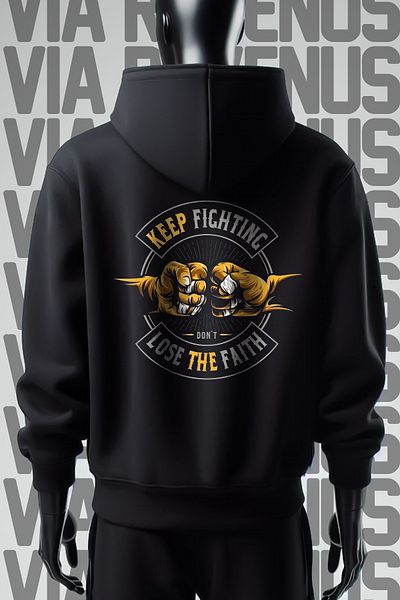 Vordevia Φούτερ Keep Fighting 3 Thread Wide Fit - Μπροστινή και πίσω στάμπα με μαύρη κουκούλα
