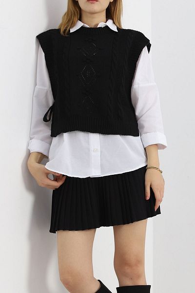 Moka Shopin Black Mokashopin Knitted Patterned Side Lace up Sweater - 4050.1577