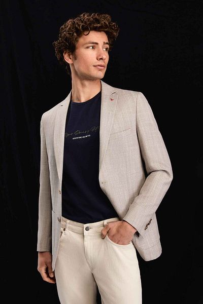 D'S Damat Ds Damat Slim Fit Gray Printed Fabric Jacket