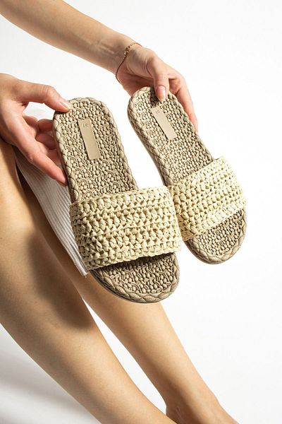 Moda Devrin Papuci de damă din răchită bej - Talpă anti-alunecare, piscină și plajă cu mare