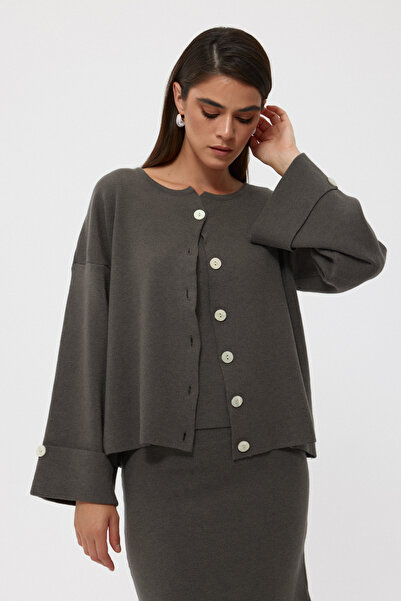 Seda Yalçın Atelier Anthracite Knitwear Cardigan, Blouse and Skirt Set