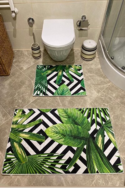 SÜNGERSAN طقم مرحاض قابل للغسل مكون من قطعتين من سجادة الحمام الحديثة