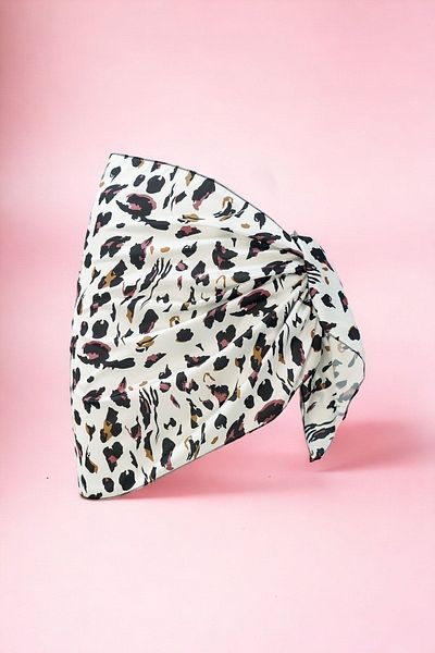 pistore White Brown Leopard Print Short Pareo Satin Women's Beach Dress New Season