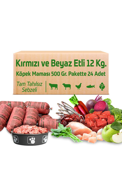 Çiğmamam Doğal Kedi ve Köpek Maması Çiğmamam Kırmızı ve Beyaz Etli Tahılsız K...