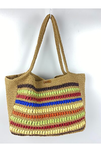 By Aynur Kos Kağıt İpten Renkli Plaj Çantası