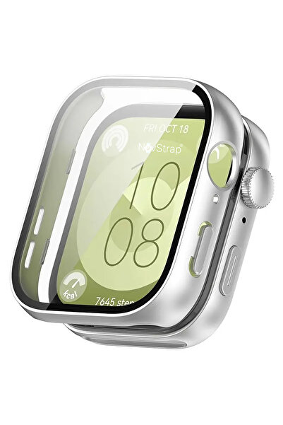 NovStrap Huawei Watch Fit 3 ile Uyumlu Ekran Koruyucu Temperli Cam ve Polikarbon Sert Kasa Koruyucu
