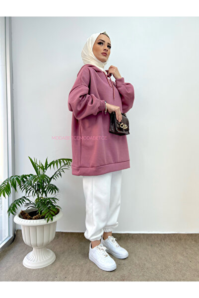 modabetce Extra Oversize Basic 3 νήματα βαμβακερή γυναικεία φούτερ 1003