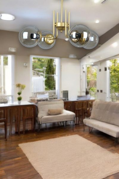 Fer Avize Tanya Modern Design Kitchen - Living Room - Bedroom - Ceiling Antique Color Honey Glass 4-Piece Chandelier