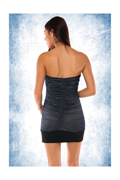 RedHotBest Büzgülü Straplez Denim Look Kokteyl Elbisesi