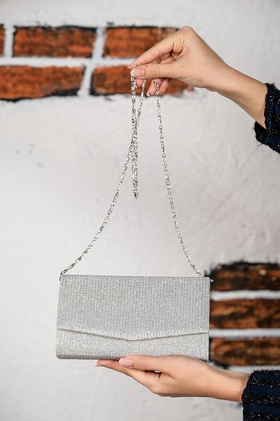 ROZA CANTA Γυναικεία Ασημένια Glitter Mini Box Βραδινή Τσάντα ώμου
