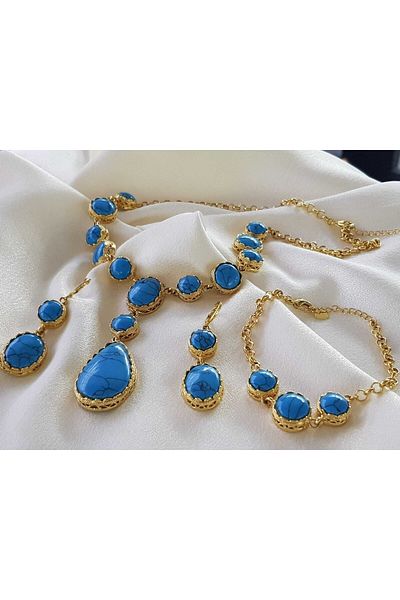 isikaccessories Turquoise Stone Gold Set