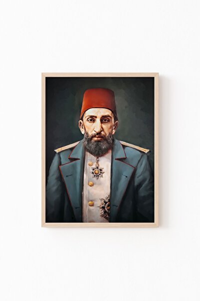 epiqart Abdulhamid Han Portresi - Ahşap Desenli Çerçeve