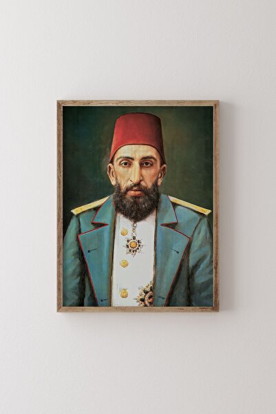 epiqart Abdulhamid Han Portresi - Ahşap Desenli Çerçeve