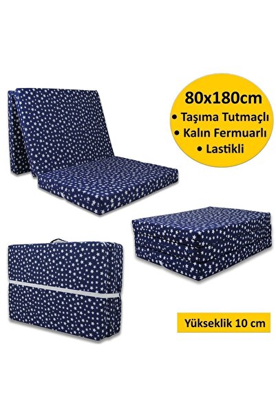 Genel Markalar Katlanır Sünger Yatak Minder 80x180x10cm Lacivert Yıldız