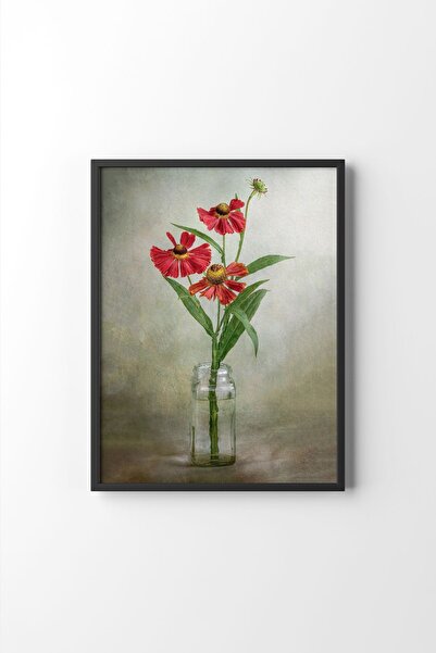epiqart Red Daisy in Glass Vase - Black Frame