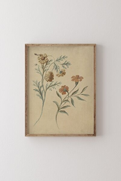 epiqart Kırmızı Ve Kahverengi Çiçek - Ahşap Desenli Çerçeve