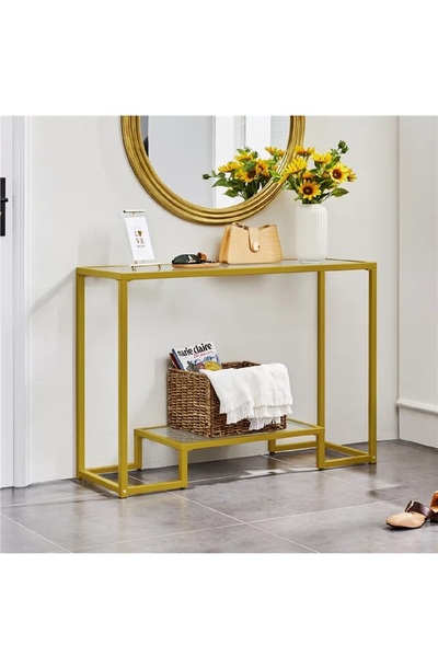 TOLIAHOME Modern Gold Renk Metal İskeletli Temper Camlı Raflı Dresuar Konsol