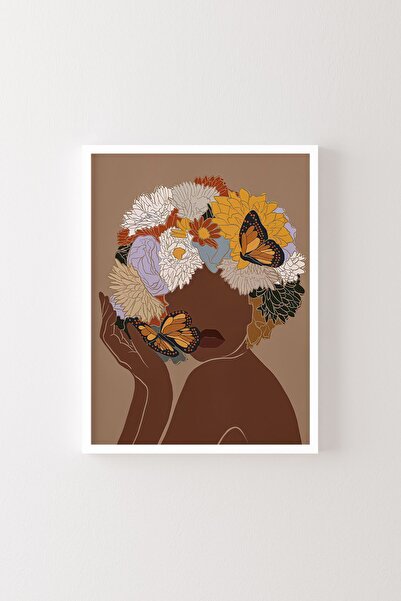 epiqart Γυναίκα με κεφάλι λουλουδιού - Λευκό πλαίσιο