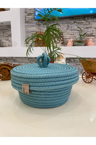 JÜTEX HOME منظم بغطاء بيضاوي من قش الجوت مقاس 20x20
