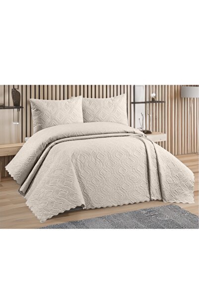 REYs HOME Kapitoneli Yatak Örtüsü Çift Kişilik Ekru