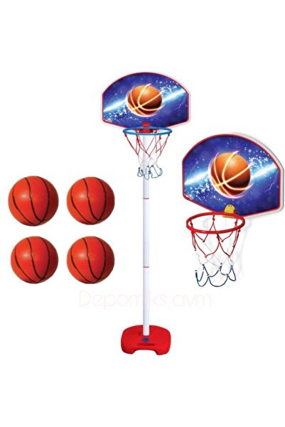 Depomiks Avm Oyuncak Ayaklı Boy Ayarlanabilir Basketbol Potası + 4 Adet Basketbol Topu Erkek Çocuk Oyuncak