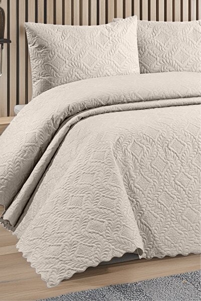 REYs HOME Kapitoneli Yatak Örtüsü Çift Kişilik Ekru