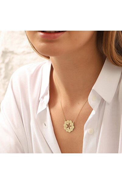 VeraDesignGold 14 Ayar Altın Kişiye Özel Madalyon Kolye, Birleşen Kalpler 4 I...